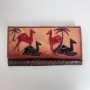 Shantiniketan Wallet Womens Leather Embossed Boho Desert Camel Safari Indian